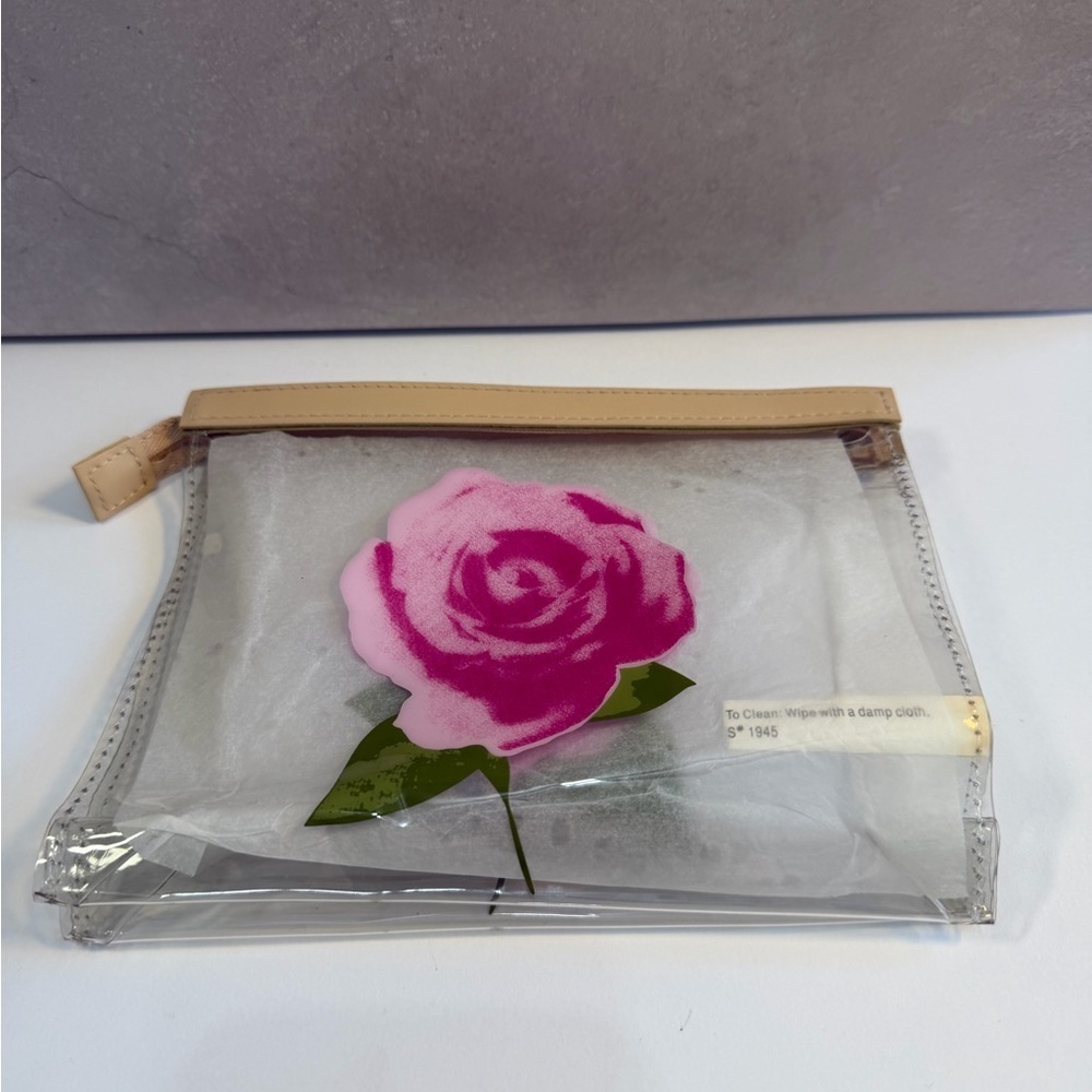 🩷5/$10🩷 Avon Transparent Pouch with Pink Floral Accent VINTAGE 2002